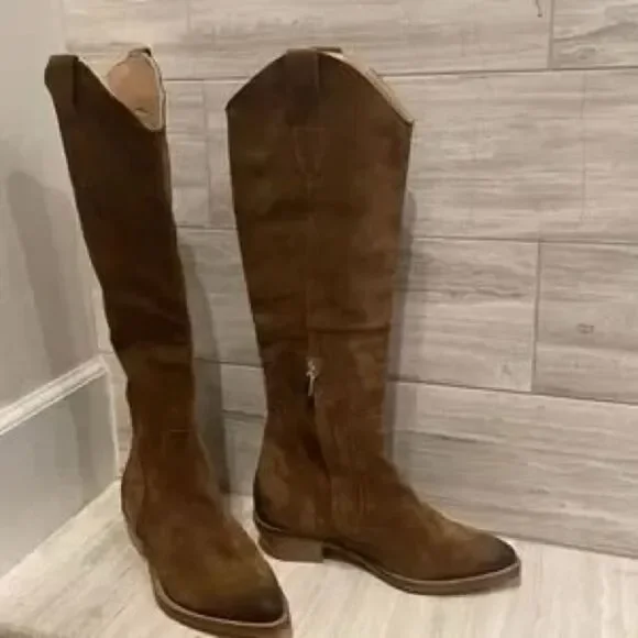 Free People Rue Brown Suede Slouch Western Boots Knee High EU 38 US 8 NWOB - Picture 11 of 14